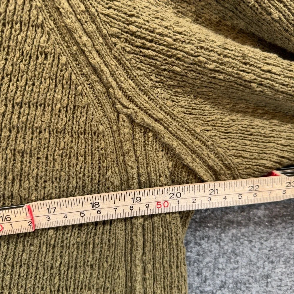 Free People Sweater Womens Medium Green V-Neck Chunky Knit Oversized Boho
